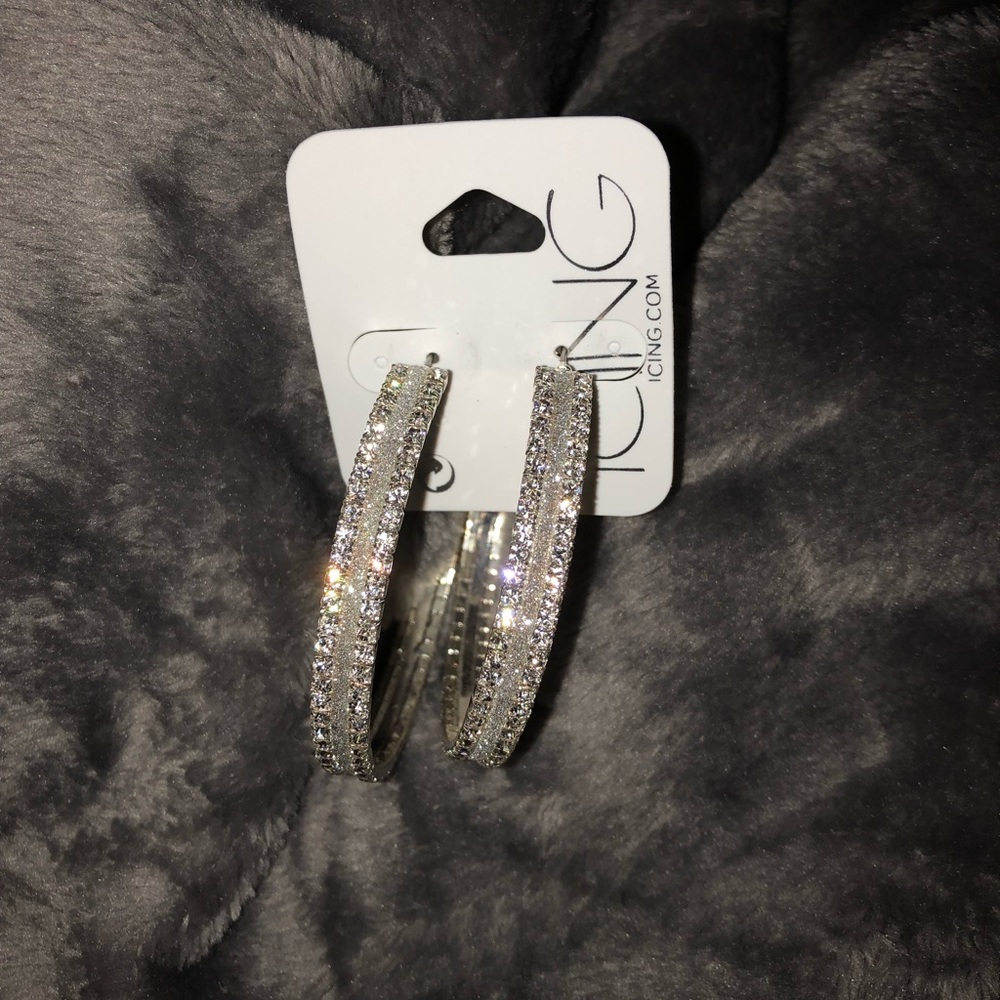 Icing Thick Silver Rhinestone Hoops